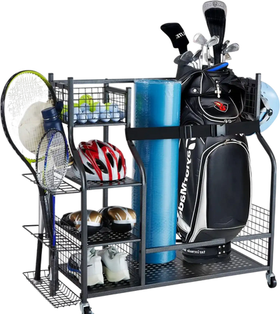 Vevor Golf Storage Organizer Rolling Sports Equipment Rack with Wheels Black New