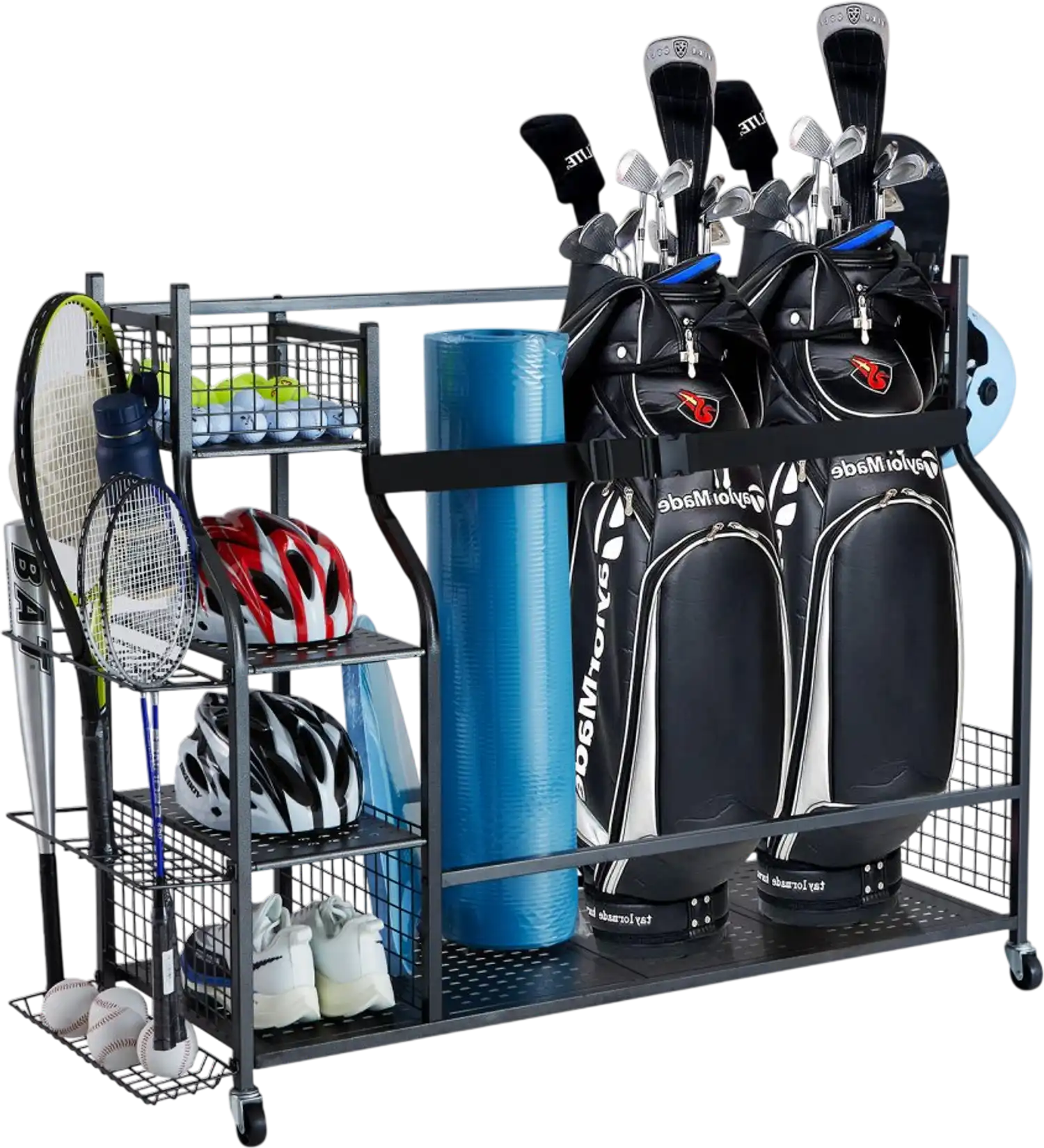 Vevor Golf Storage Garage Organizer Rolling Sports Equipment Rack with Wheels Black New