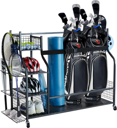 Vevor Golf Storage Garage Organizer Rolling Sports Equipment Rack with Wheels Black New