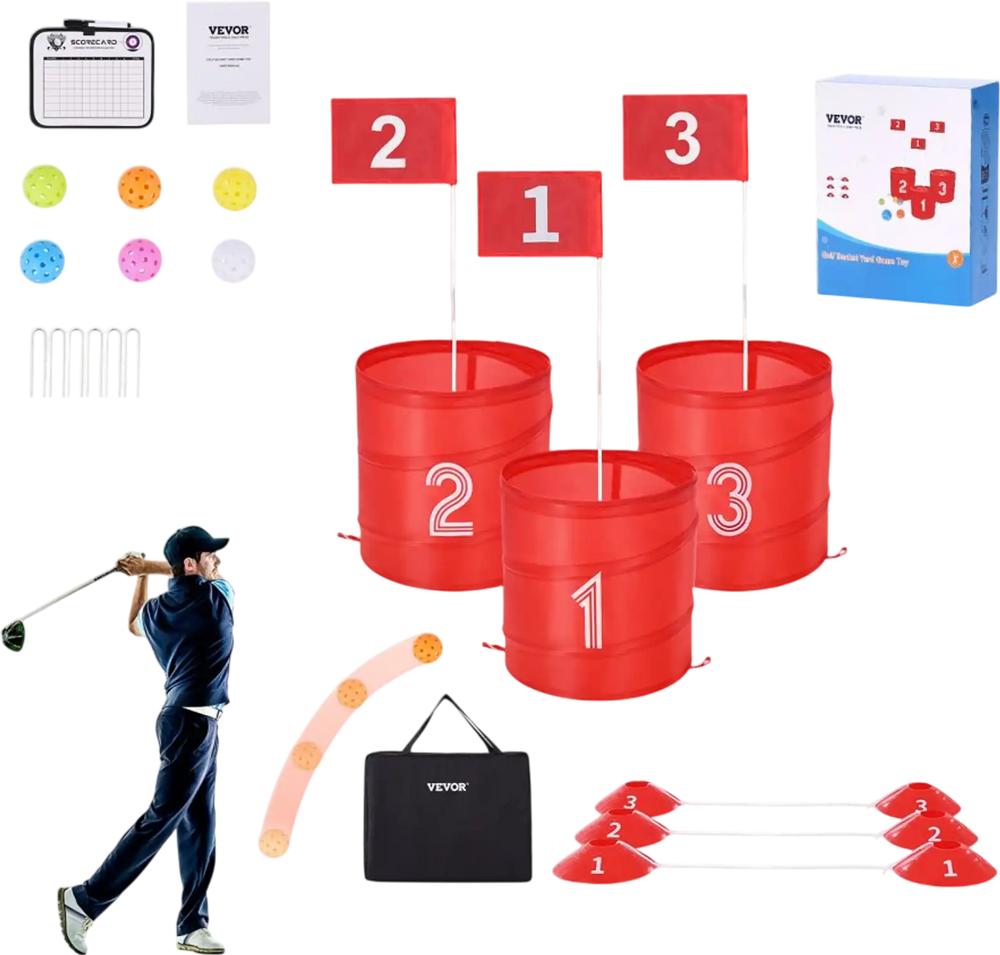 VEVOR Backyard Golf Game, 3 Hole Golf Course, Golf Game Practice Games, Golf Chipping Game for Family, Adults and Kids, Portable Outdoor Yard Golf Game for Lawn, Yard, Camping, Park, Beach