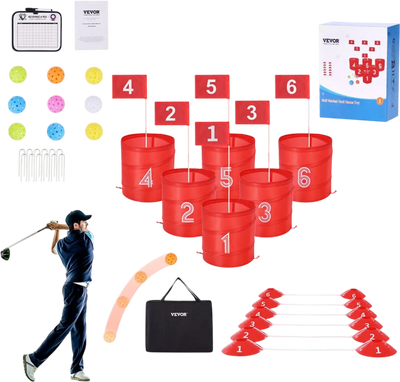 VEVOR Backyard Golf Game, 6 Hole Golf Course, Golf Game Practice Games, Golf Chipping Game for Family, Adults and Kids, Portable Outdoor Yard Golf Game for Lawn, Yard, Camping, Park, Beach