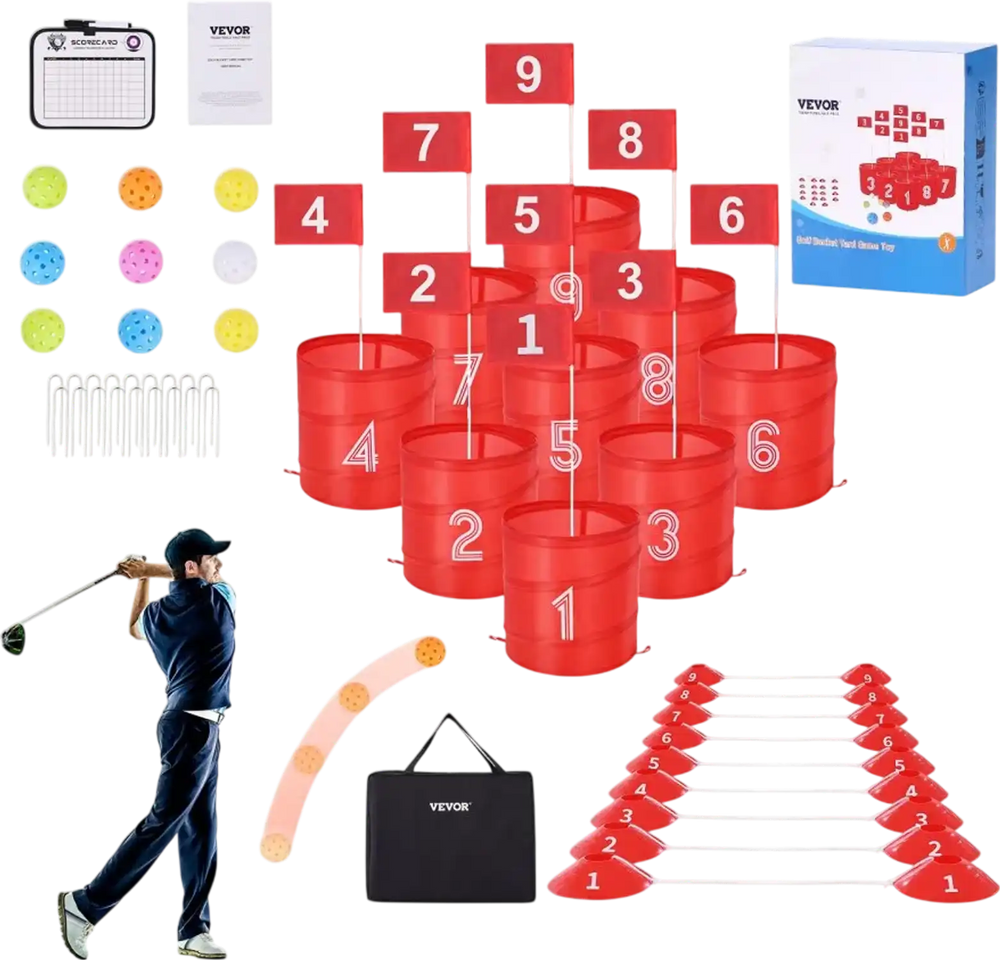 VEVOR Backyard Golf Game, 9 Hole Golf Course, Golf Game Practice Games, Golf Chipping Game for Family, Adults and Kids, Portable Outdoor Yard Golf Game for Lawn, Yard, Camping, Park, Beach