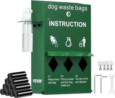 Vevor Dog Waste Station Bag Dispenser Lockable Outdoor Holder with 600 Bags New