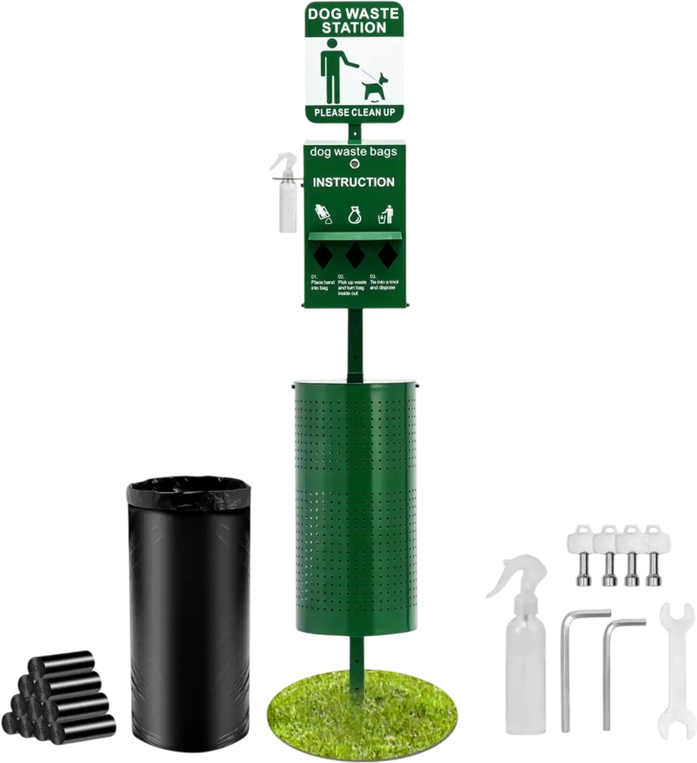 VEVOR Dog Waste Station with Hand Wash Bottle, Commercial Dog Poop Station, 11.5 Gallons Pet Waste Bin with 50 Can Liners, Bag Dispenser & 600 Waste Bags, Outdoor Dog Waste Disposal System for Backyard