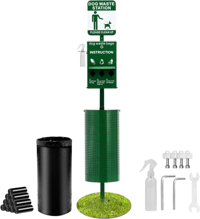 VEVOR Dog Waste Station with Hand Wash Bottle, Commercial Dog Poop Station, 11.5 Gallons Pet Waste Bin with 50 Can Liners, Bag Dispenser & 600 Waste Bags, Outdoor Dog Waste Disposal System for Backyard