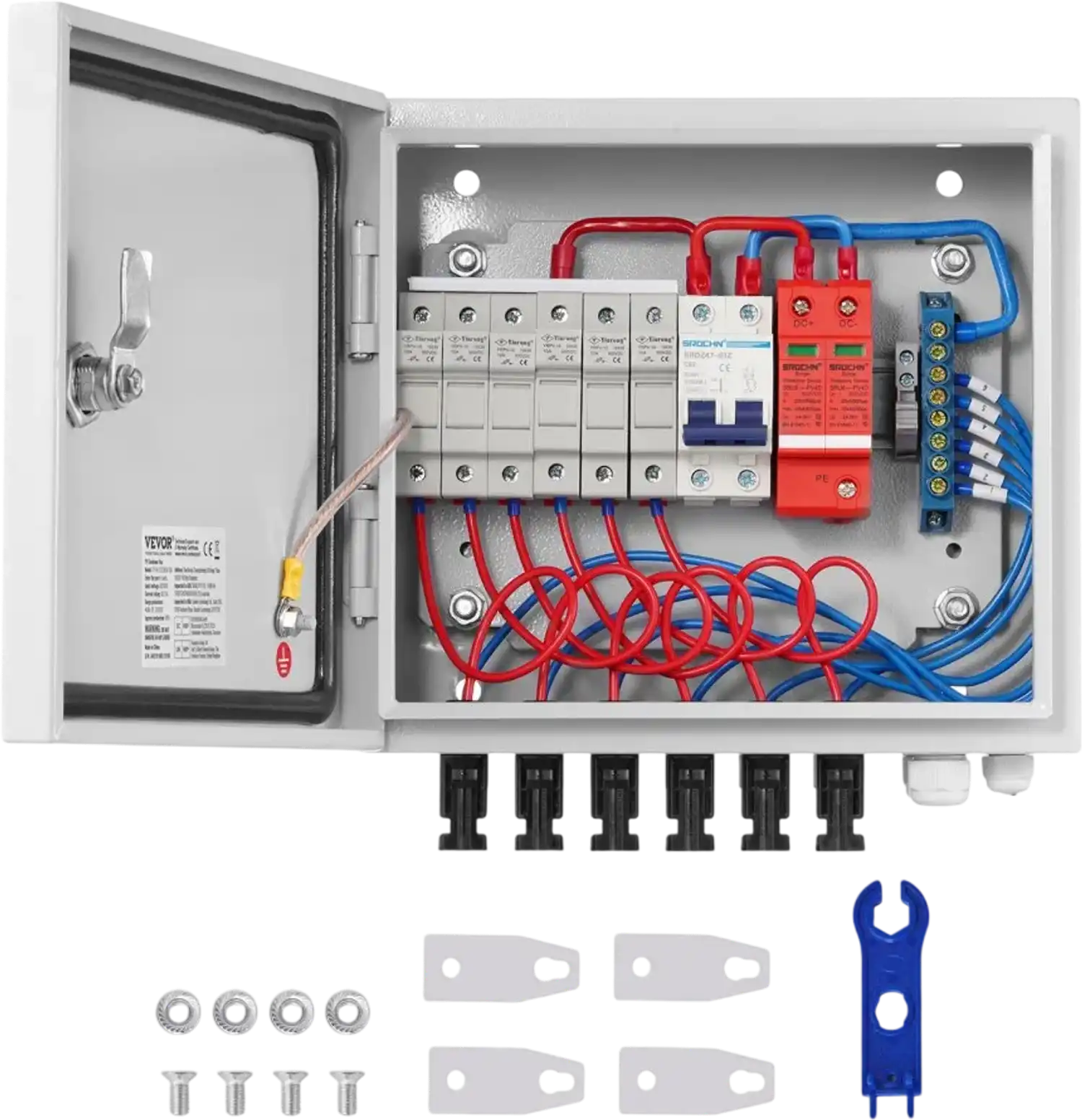 Vevor PV Combiner Box 6-String 15A Steel Case IP65 for Solar Panel Systems New