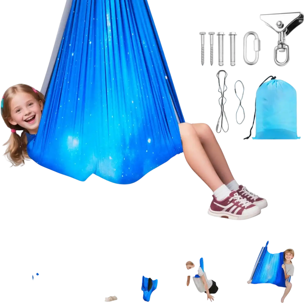 VEVOR Sensory Swing, Double-Layer Fabric Sensorys Hammock, Indoor & Outdoor Sensory Swing with 360° Swivel Hanger, O-Sling, Holds up to 300lbs, Adjustable Aerial Yoga, Hanging Swings for Kids
