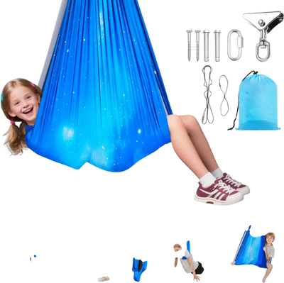 VEVOR Sensory Swing, Double-Layer Fabric Sensorys Hammock, Indoor & Outdoor Sensory Swing with 360° Swivel Hanger, O-Sling, Holds up to 300lbs, Adjustable Aerial Yoga, Hanging Swings for Kids