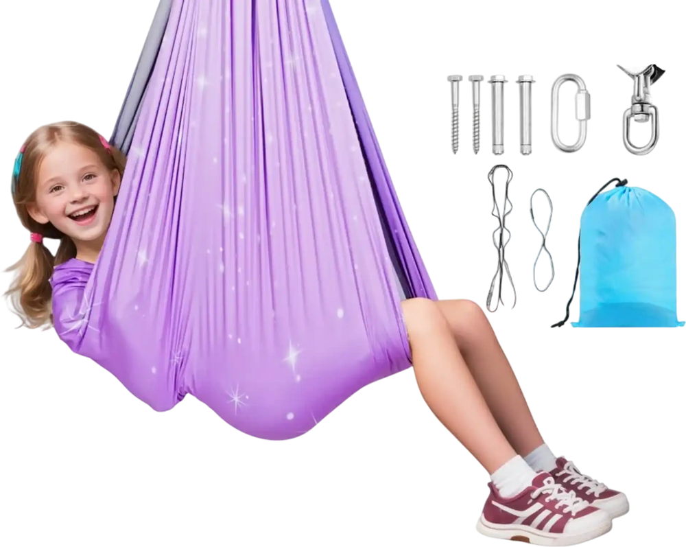 VEVOR Sensory Swing, Double-Layer Fabric Sensorys Hammock, Indoor & Outdoor Sensory Swing with 360° Swivel Hanger, O-Sling, Holds up to 300lbs, Adjustable Aerial Yoga, Ceiling Swings for Kids