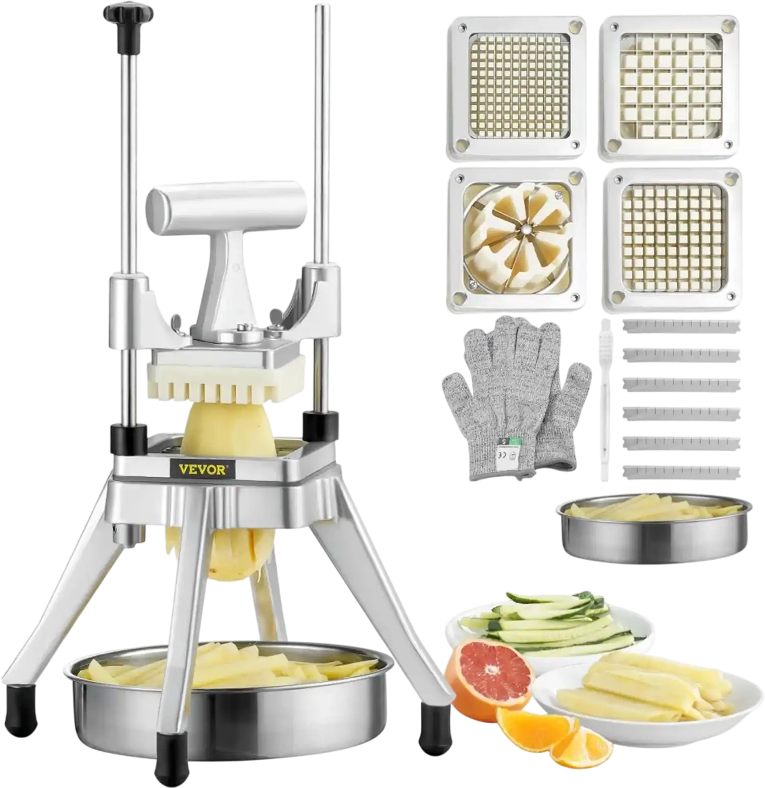 Vevor Vegetable Chopper Commercial Stainless Steel Fruit Cutter with 4 Blades Tray New
