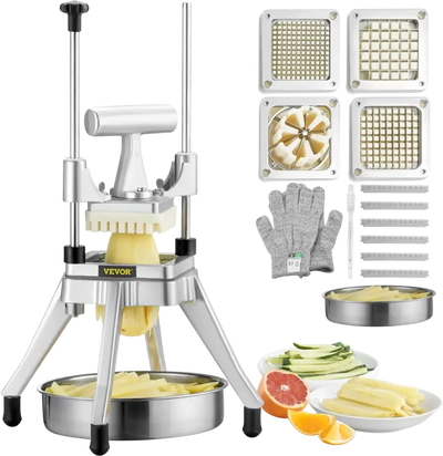VEVOR Commercial Vegetable Fruit Chopper, Stainless Steel French Fry Cutter with 4 Blades 1/4