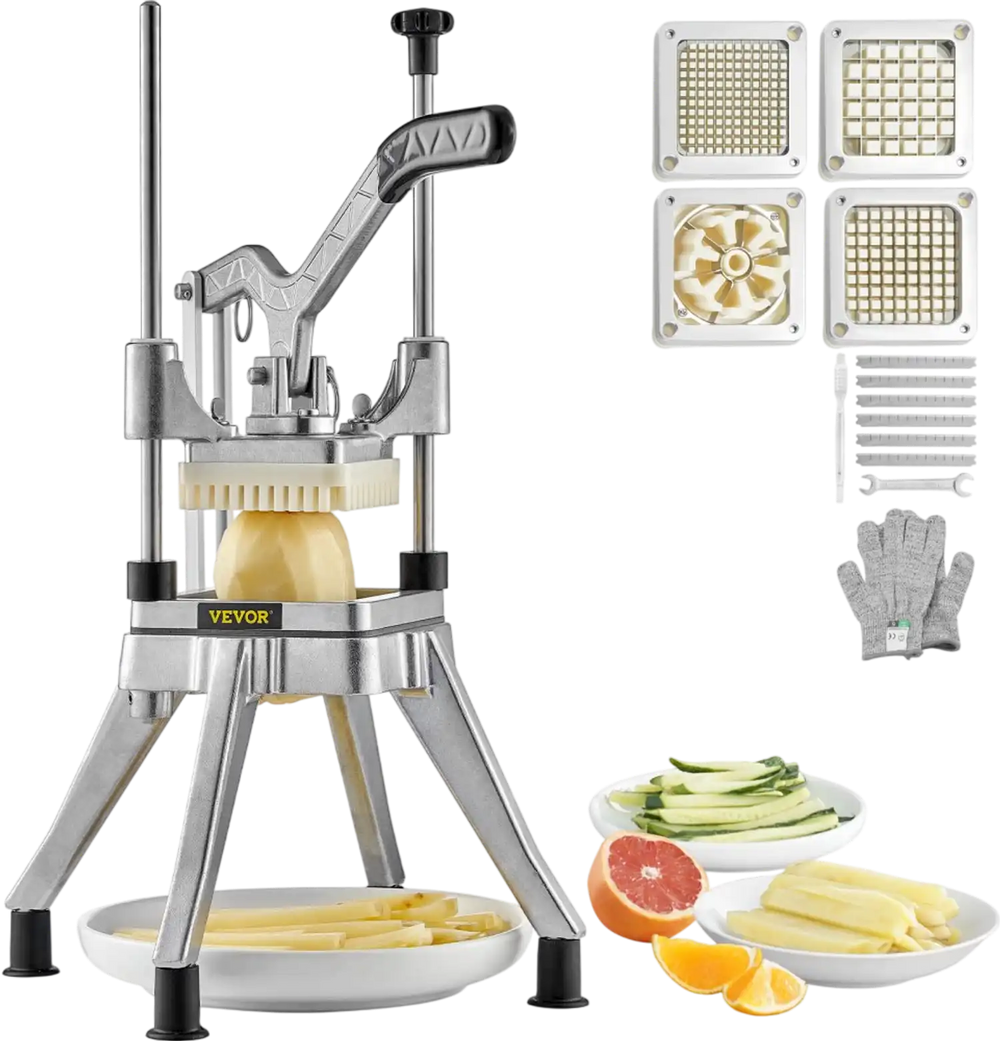 VEVOR Commercial Chopper with 4 Replacement Blades Commercial Vegetable Chopper Stainless Steel French Fry Cutter Potato Dicer & Slicer Commercial Vegetable Fruit Chopper for Restaurants & Home Kitche