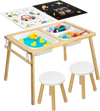 VEVOR Sensory Table for Toddlers, Wooden Kids Activity Table with 2 Stools, Double-Sided Board, Storage Bins, and Non-Slip Feet, for Boys and Girls Playing Sand and Water, Drawing, Studying, Dining