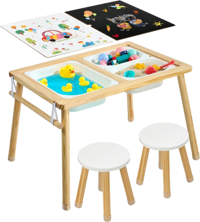 Vevor Sensory Table Wooden Kids Activity Table with 2 Stools Double-Sided Board New