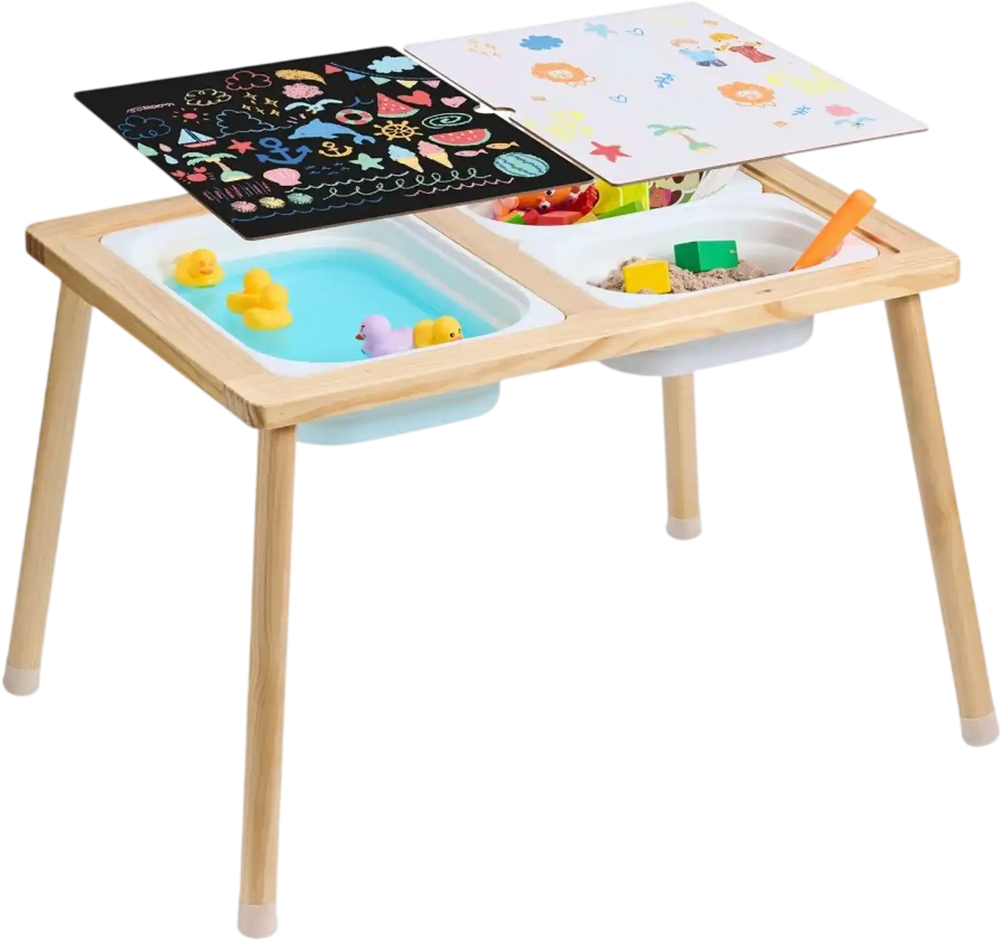VEVOR Sensory Table for Toddlers, Kids Activity Table with 3 Foldable Storage Bins & Double-Sided Board, Indoor/Outdoor Play Sand and Water Table, Wooden Kids Sensory Table for Drawing Studying Dining