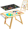 VEVOR Sensory Table for Toddlers, Wooden Kids Activity Table and Art Easel with Reversible Double-Sided Board, Storage Bins, for Boys and Girls Playing Sand and Water, Drawing, Studying, Dining