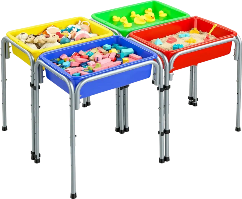 VEVOR Sensory Table for Toddlers, Kids 4-Station Sand and Water Adjustable Play Table with Detachable Storage Bins and Non-Slip Feet, Carbon Steel Frame, Rounded Corners, for Boys and Girls Exploring