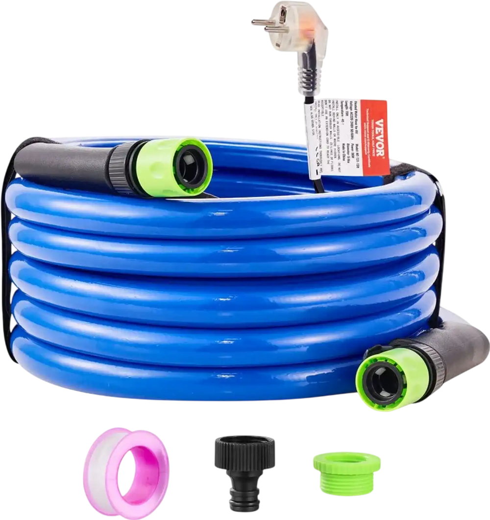VEVOR 15ft Heated Water Hose for RV, Heated Drinking Water Hose Antifreeze to -45°F, Automatic Self-regulating, 5/8" I.D. with 3/4" GHT Adapter, Lead and BPA Free