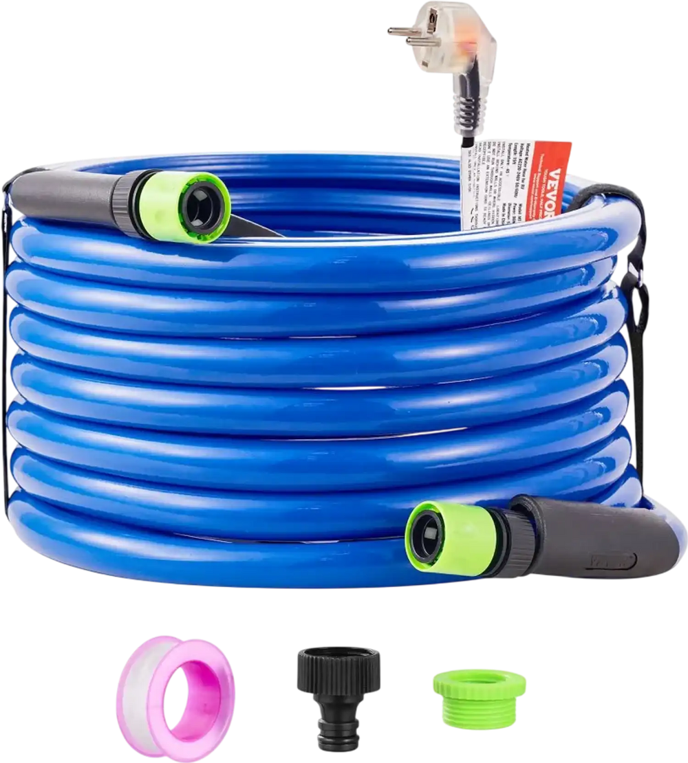 VEVOR 30ft Heated Water Hose for RV, Heated Drinking Water Hose Antifreeze to -45°F, Automatic Self-regulating, 5/8" I.D. with 3/4" GHT Adapter, Lead and BPA Free