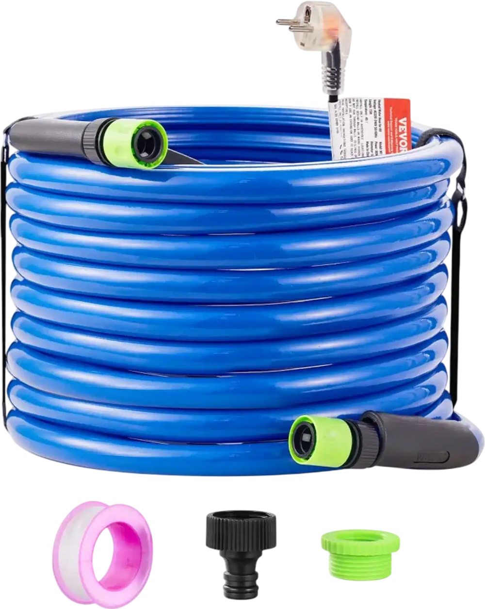 VEVOR 50ft Heated Water Hose for RV, Heated Drinking Water Hose Antifreeze to -45°F, Automatic Self-regulating, 5/8" I.D. with 3/4" GHT Adapter, Lead and BPA Free
