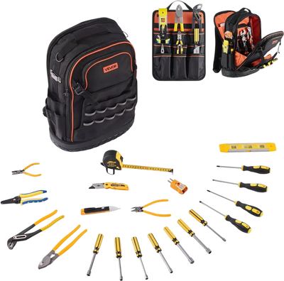 VEVOR Tool Backpack with Tools, 65 Pockets, Heavy-duty Tools Storage Organizer Bags with Laptop Compartment & Molded Base, Electrician Jobsite Backpack for Electrician, Repairman, and HVAC Techs