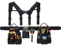 VEVOR Tool Belt, 19 Pockets Tool Pouch with Suspenders for Men, Heavy Duty Adjustable Utility Belt Work Bag Detachable Suspension Rig for Electrician, Carpenter, Construction, Adjust Waist 31 to 51in