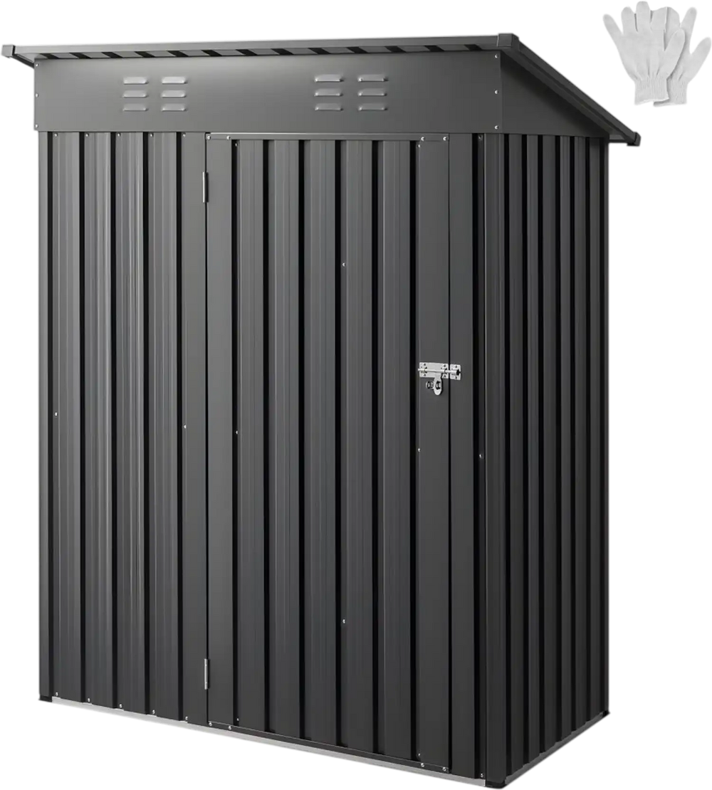 VEVOR 5 x 3 FT Metal Garden Shed, Storage Building with Lockable Door & 2 Louver Vents, Sloped Roof Metal Outdoor Storage Shed, Tool Sheds Outdoor Storage for Backyard, Garden, Patio, Bike, Gray