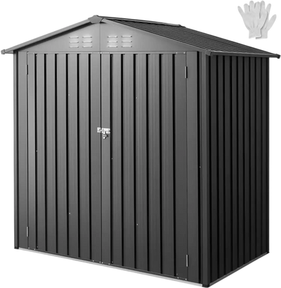 VEVOR 6 x 4 FT Metal Garden Shed, Outdoor Storage Shed with Lockable Doors & 4 Louver Vents, Peak Roof Metal Sheds Outdoors Storage, Storaged Sheds Clearance for Backyard, Garden, Patio, Bike, Gray