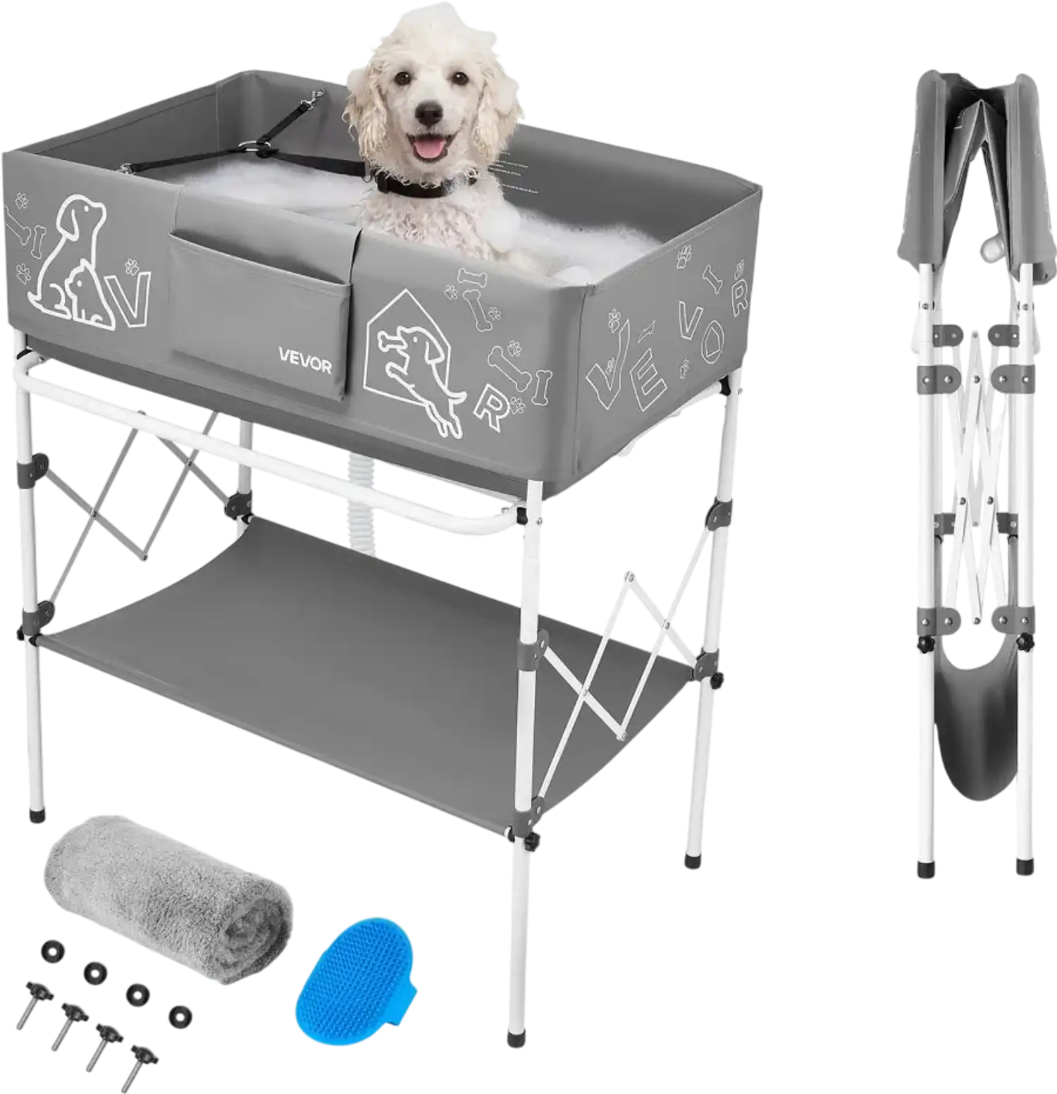 Vevor Dog Bathtub Elevated Foldable Pet Grooming Wash Station Gray New