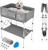 VEVOR Dog Bathtub, Elevated Dog Bath Tub, Collapsible Pet Bathing Grooming Wash Station, Portable Foldable Space-saving, with Built-In Drain Hose for Small and Medium Pet Cat Indoor & Outdoor, Gray