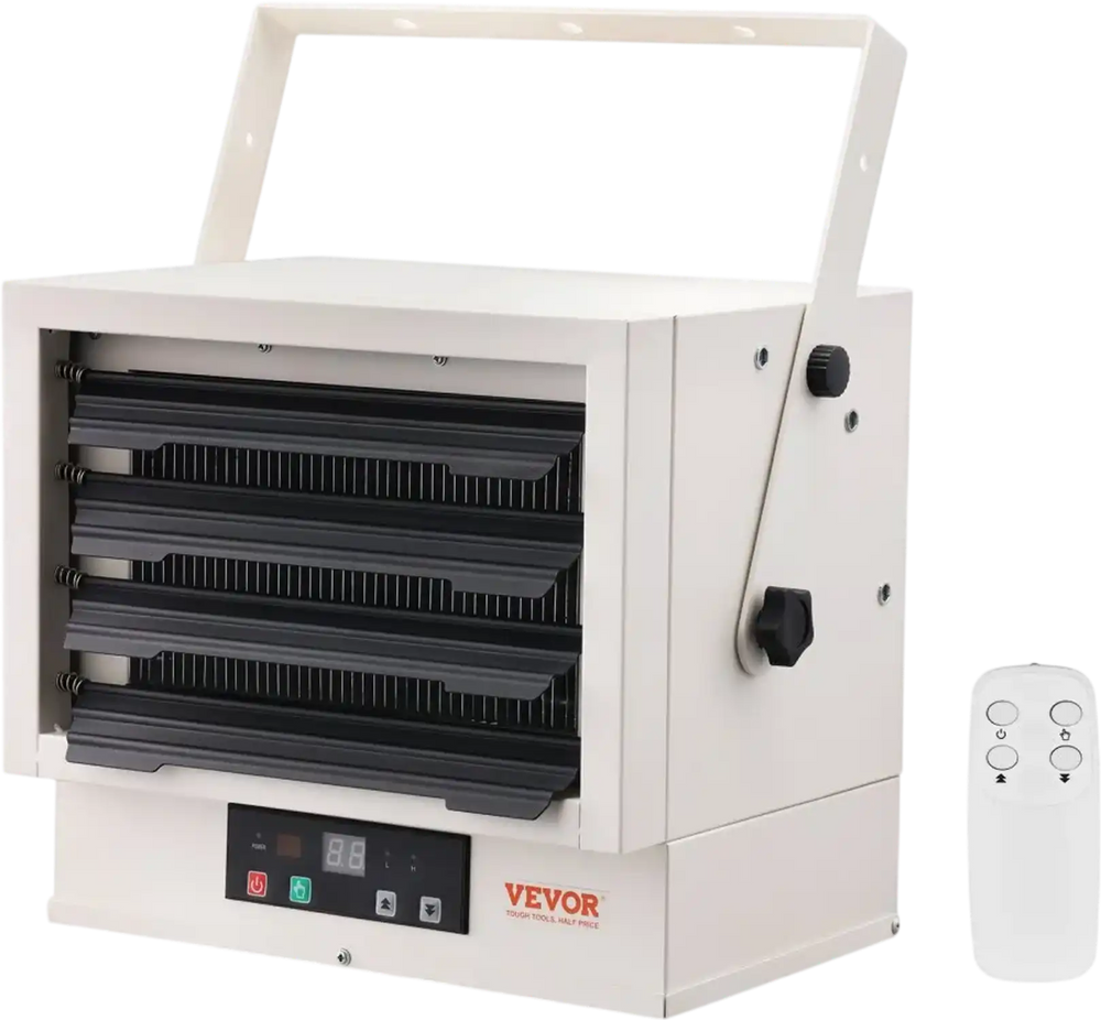 VEVOR Electric Garage Heater, 7500-Watt Digital Fan-Forced Wall/Ceiling Mount Shop Heater, with Remote Control Overheat Protection, Hardwired Heater with 9-Hour Timer, Ideal for Workshop, ETL Listed