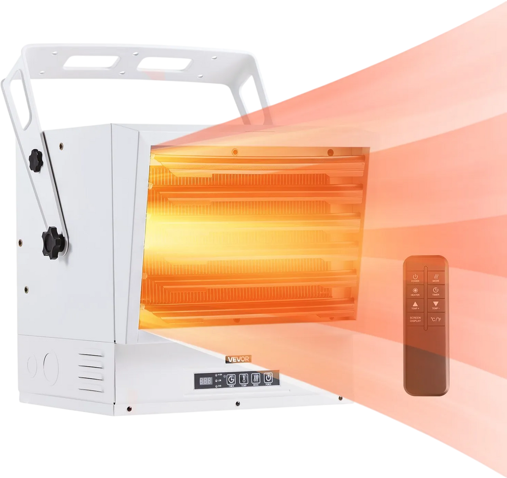 VEVOR Electric Garage Heater, 15000-Watt with Remote Control & 10 Hour Timer & Overheat Protection Wall/Ceiling Mounted Shop Heater, Commercial Fan-forced for Indoor Workshop Warehouse,240V White