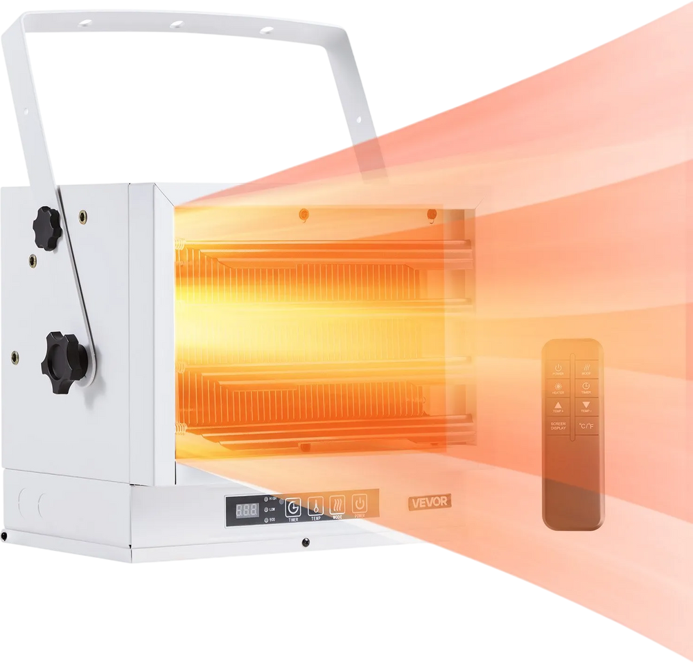 VEVOR Electric Garage Heater, 8500-Watt with Remote Control & 10 Hour Timer & Overheat Protection Wall/Ceiling Mounted Shop Heater, Commercial Fan-forced for Indoor Workshop Warehouse,240V White