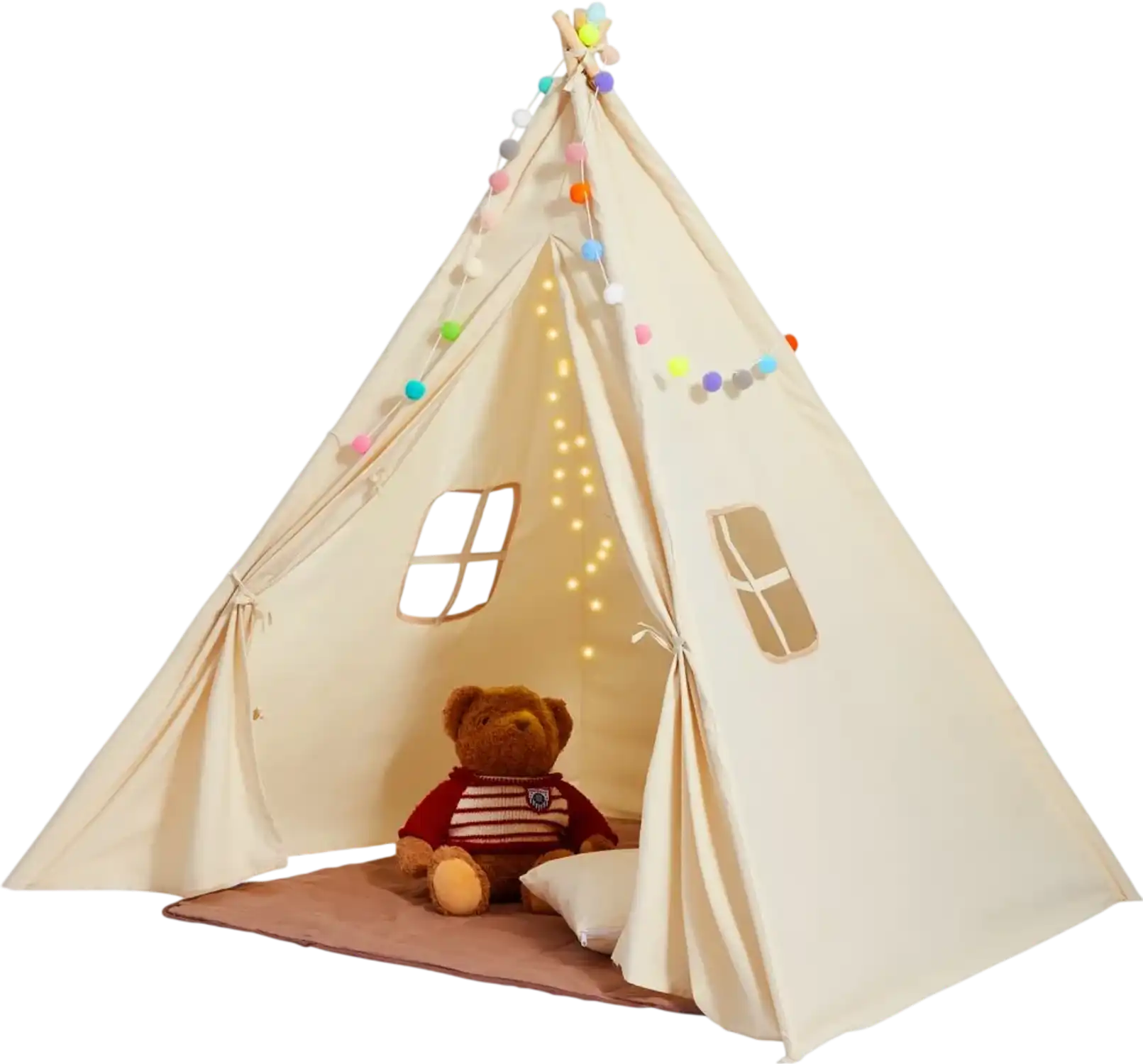 Vevor Play Tent Kids Teepee with Mat and Plush Decorative Balls Beige New