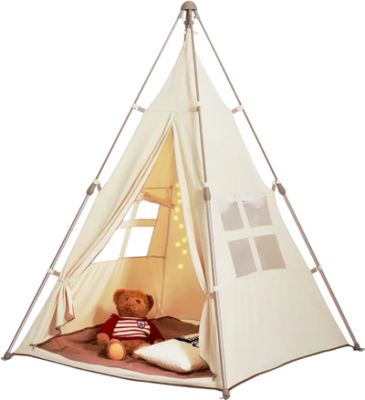 VEVOR Kids Play Tent, Teepee Tent for Kids 1-5 Years Old, Tent for Kids with Windows for Indoor and Outdoor, Foldable Toddler Tent with Mat and Carrying Bag, Kids Tent for Boys and Girls, Beige