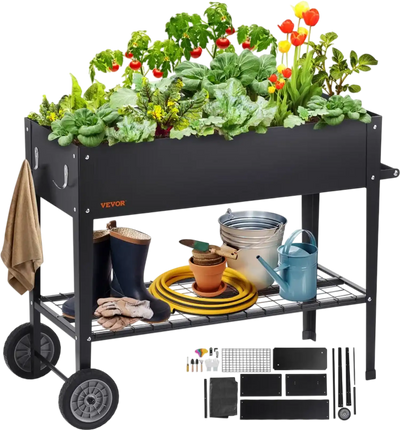 VEVOR Raised Garden Bed, 42.5 x 19.5 x 31.5 inch Galvanized Metal Planter Box, Elevated Outdoor Planting Boxes with Legs, for Growing Flowers/Vegetables/Herbs in Backyard/Garden/Patio/Balcony, Black