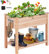 VEVOR Raised Garden Bed, 34 x 18 x 30 in Wooden Planter Box, Elevated Outdoor Planting Boxes with Legs, for Growing Flowers/Vegetables/Herbs in Backyard/Garden/Patio/Balcony, Burlywood