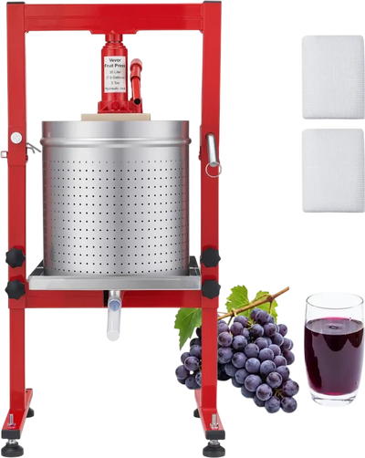 VEVOR Hydraulic Fruit Wine Press, 7.93Gal/30L, Stainless Steel Heavy Duty Manual Juice Maker, Cider Apple Grape Vegetable Crusher, Cheese/Tincture/Herbal Press, with 2 Filter Bags, for Kitchen Home