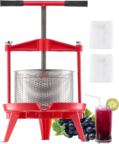 VEVOR 2.38 Gal/9L Fruit Wine Press, Stainless Steel Basket with Cross-beam and Triangular Structure, Manual Juice Maker, Cider Apple Grape Tincture Making Press with T-Handle for Kitchen Home