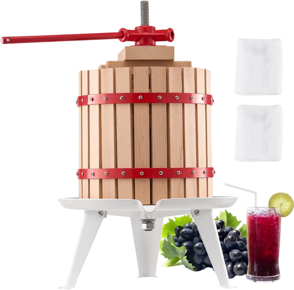VEVOR 3.2 Gal/12L Fruit Wine Press, Solid Wood Basket with 8 Blocks, Heavy Duty Manual Juice Maker, Cider Apple Grape Tincture Honey Olive Oil Making Press with Handle for Kitchen, Home