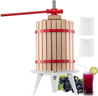 VEVOR 4.75 Gal/18L Fruit Wine Press, Solid Wood Basket with 8 Blocks, Heavy Duty Manual Juice Maker, Cider Apple Grape Tincture Honey Olive Oil Making Press with Handle for Kitchen, Home