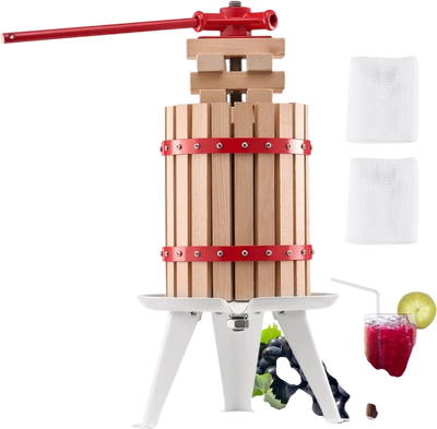 VEVOR 1.6 Gal/6L Fruit Wine Press, Solid Wood Basket with 8 Blocks, Heavy Duty Manual Juice Maker, Cider Apple Grape Tincture Honey Olive Oil Making Press with Handle for Kitchen, Home