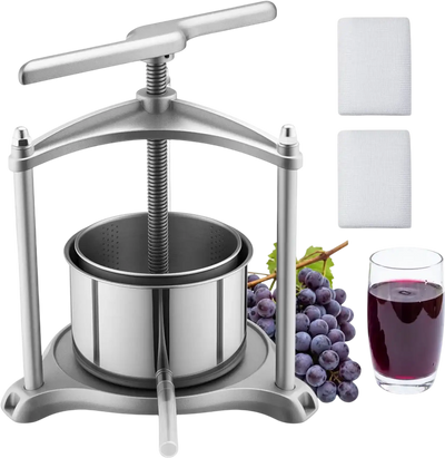 VEVOR Fruit Wine Press, 0.8 Gallon/3L, Stainless Steel Manual Juice Maker with Powerful T-Shaped Handle, Juice Making for Apple/Grape/Orange/Berry, Cheese/Tincture/Herbal Press, for Kitchen Home