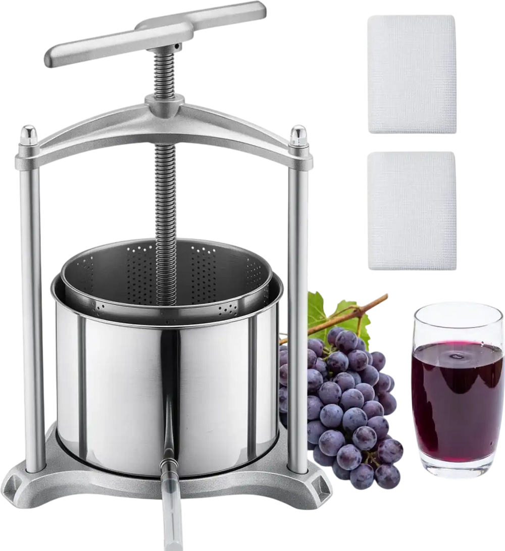 VEVOR Fruit Wine Press, 1.6 Gallon/6L, Stainless Steel Manual Juice Maker with Powerful T-Shaped Handle, Juice Making for Apple/Grape/Orange/Berry, Cheese/Tincture/Herbal Press, for Kitchen Home