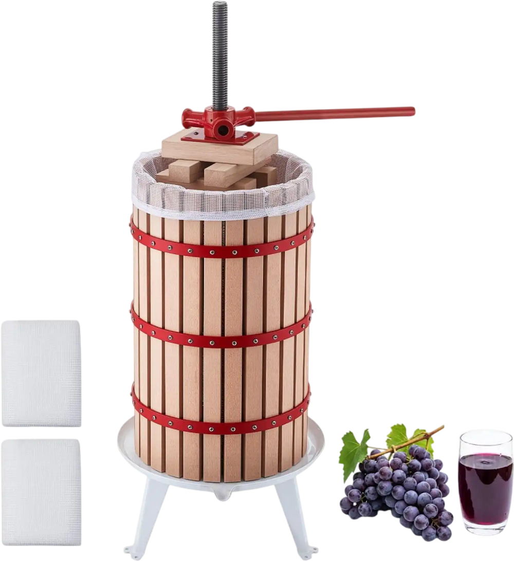 VEVOR Fruit Wine Press, 7.93Gal/30L Manual Juice Maker, Solid Beech Wood Basket, Vintage Traditional Juicer with 6 Press Wooden Blocks, 2 Filter Bags, Heavy Duty Pole Handle Bar for Cider Apple Grape