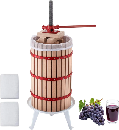 VEVOR Fruit Wine Press, 7.93Gal/30L Manual Juice Maker, Solid Beech Wood Basket, Vintage Traditional Juicer with 6 Press Wooden Blocks, 2 Filter Bags, Heavy Duty Pole Handle Bar for Cider Apple Grape