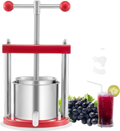 VEVOR 0.44 Gal/1.65L Fruit Wine Press, 2 Stainless Steel Barrels, Manual Juice Maker, Cider Apple Grape Tincture Honey Olive Oil Making Press with T-Handle for Outdoor Kitchen Home
