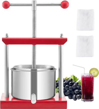 VEVOR 0.8 Gal/3L Fruit Wine Press, 2 Stainless Steel Barrels, Manual Juice Maker, Cider Apple Grape Tincture Honey Olive Oil Making Press with T-Handle for Outdoor Kitchen Home