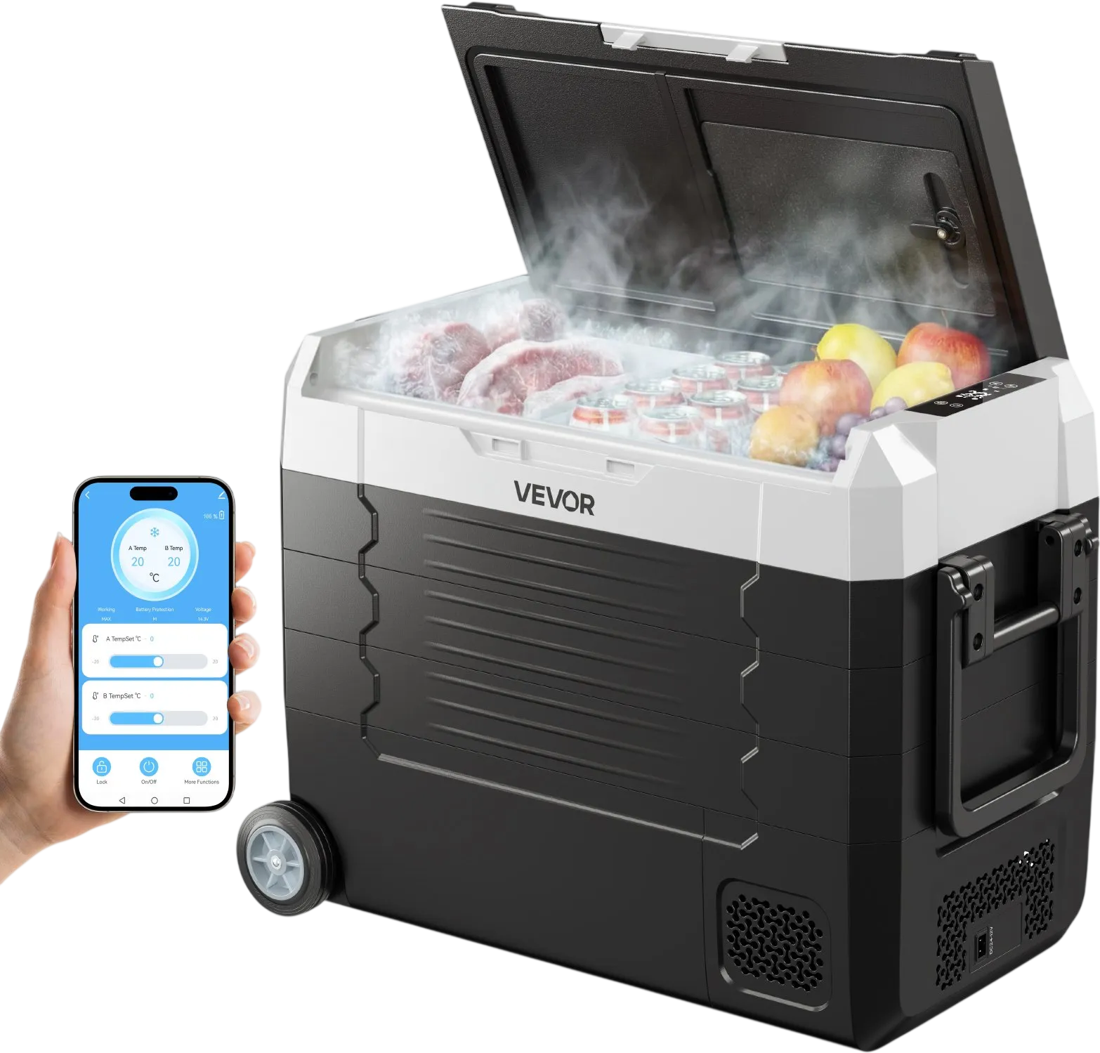 Vevor Car Refrigerator 48 QT Dual Zone Electric Cooler with App Control DC 12/24V AC100-240V New