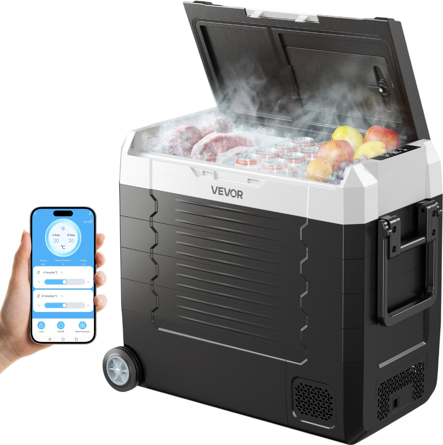 Vevor Car Refrigerator 58 QT Dual Zone Electric Cooler with App Control DC 12/24V AC100-240V New
